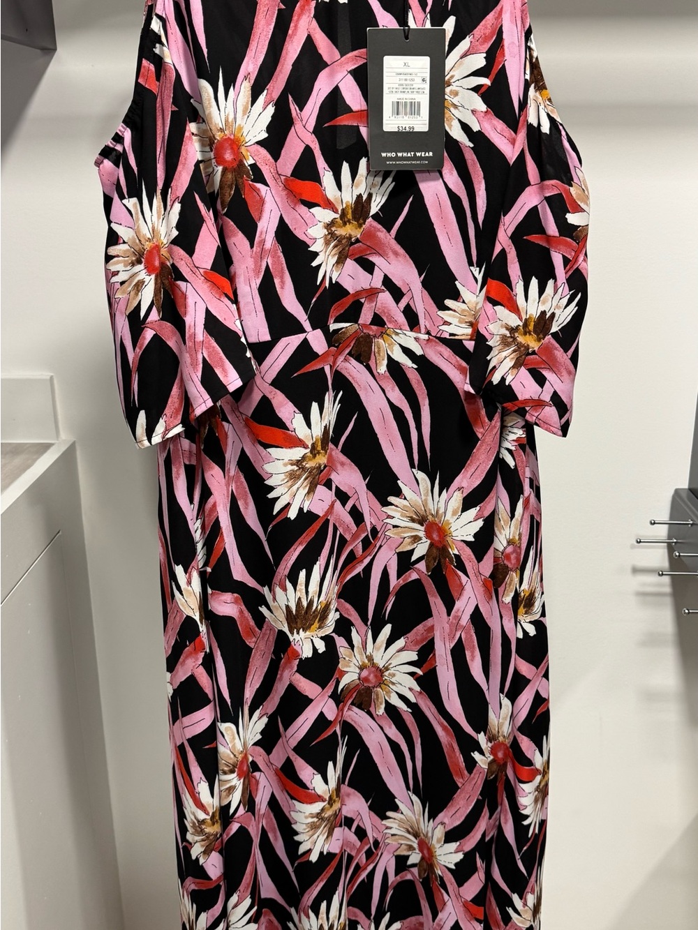 NWT Who What Wear Black Pink and White Floral Midi Dress XL